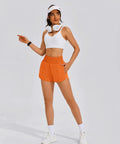 Lightweight Womens Running Shorts With High Waist And Zip Pockets Quick Dry Lining For Training And Gym Use, neon orange shown