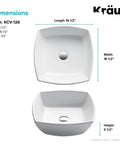 Top and side view of Elavo Square Vessel Sink In White Porcelain Ceramic For Bathrooms, 16.5 Inch, easy to install, model KCV-126