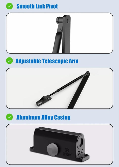 Heavy Duty Automatic Hydraulic Door Closer For Interior Doors Self Closing Black Aluminum Gate Spring Damper Quiet Soft Close System