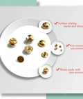Top Shelf Solid Brass Bottom Guards For Handbags And Totes Round Screwback Feet 8 Pack showcasing brass studs with shiny surface.