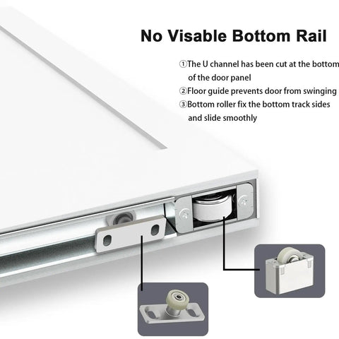 Straight Up Smooth Concealed Sliding Barn Door With Soft Close Hardware Kit Primed Interior Room Divider close-up of roller mechanism.