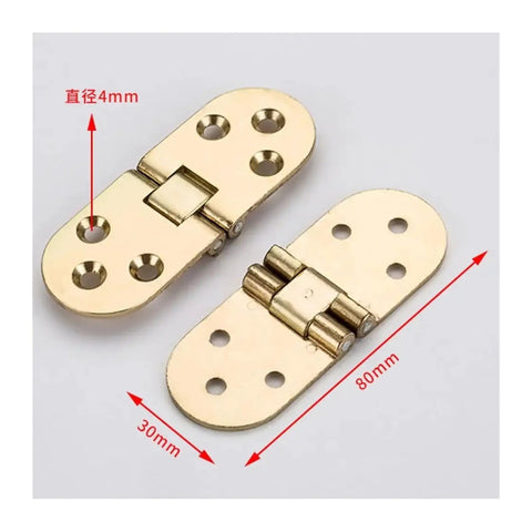 Self Supporting Flap Hinge 80x30mm for Folding Tables Cabinets and Doors matte brass finish, showing dimensions and details.