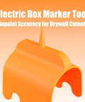 Orange Six Pack Drywall Outlet Marker Tool For Precise Electrical Box Locator On Sheetrock Installation, close-up with pin top