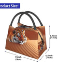 Tigers In The Desert Insulated Lunch Bag With Soft Cooler Tote For Men And Women, showcasing dimensions and tiger design