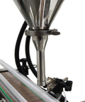 Detail of Automatic Desktop Powder Filling Machine Slick Screw Doser With Conveyor, stainless steel funnel for precision dosing.