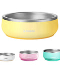 Built Tough Double Wall 304 Stainless Steel Chow Bowl For Small Dogs And Puppies in yellow with anti-tip base.