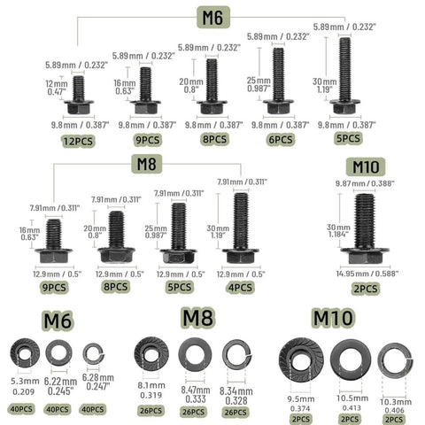 Beefy Flange Bolts And Nuts Kit For Auto Projects Grade 10.9 272pcs M6x1.0 M8x1.25 M10x1.5 Fasteners 12mm To 30mm Black Alloy Steel