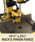 Shop Sweet Benchtop Mortiser Built Like A Tank For Daily Grind And Weekend Projects features a 12½" x 2⅝" rack and pinion fence for precise adjustments.