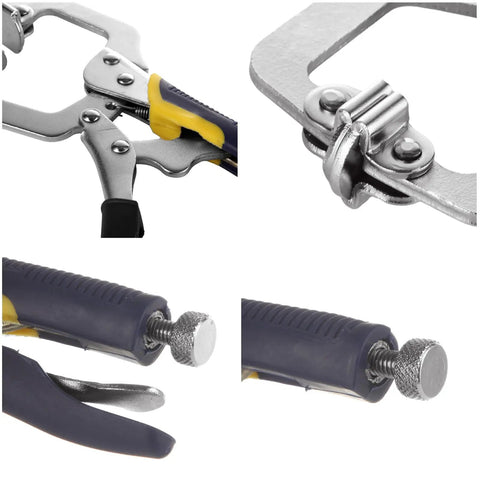 Six Pack 6 Inch Locking C Clamp Pliers Set Heavy Duty Pro Grade Welding Clamps With Adjustable Jaws Built To Last Regular Tip And Swivel Pad For Shop Home Farm Auto Workshop Woodworking Cabinetry And Repairs, close-up of locking jaw and screw