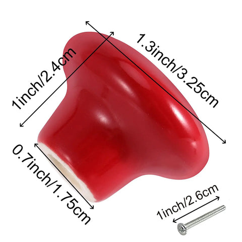 Vibrant Red Ceramic Cabinet Knobs 20 Pcs Vintage Round Drawer Pulls, 1 inch size shown with measurements, perfect for home furniture.