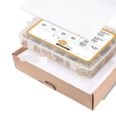 521Pcs Metric Class 8 8 Serrated Hex Cap Flange Bolts Kit in clear plastic compartment box for DIY projects