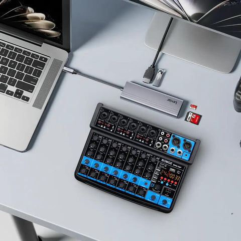 Eight Channel Mini Audio Mixer With MP3 Player And Bluetooth USB Recording U Disk And 24 DSP Effects 48V Phantom Power Six Mono