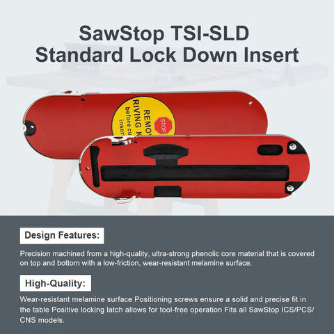 Dado Lock-Down Insert For SawStop And Jet Saws displayed with design features and high-quality description.