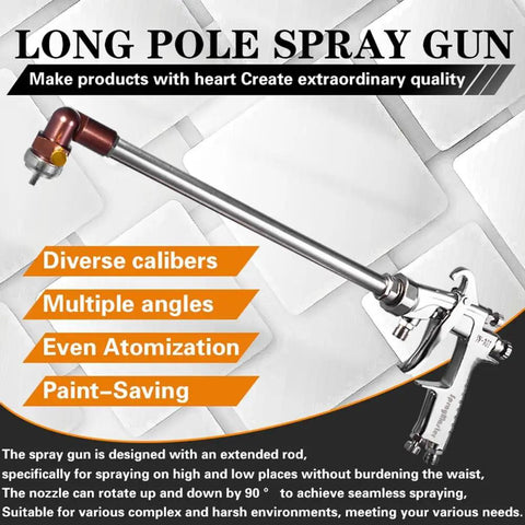 Knock Out High And Low Jobs With This Rugged Long Pole Paint Spray Gun featuring adjustable nozzle and long rod for versatile use.