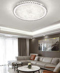Crystal Round LED Flush Mount Ceiling Light White 16 Inch Modern Close to Ceiling Chandelier in living room