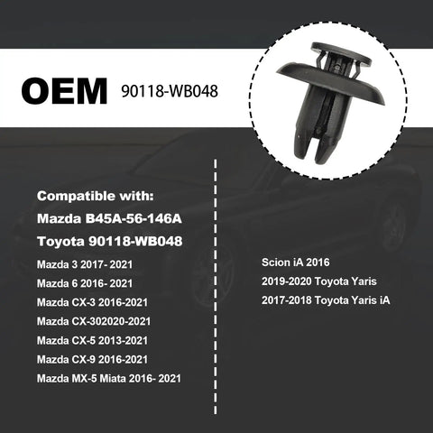 30-Piece Push Type Retainer Clip Set For Bumper Engine Cover And Fender Splash Shield Compatible With Mazda and Toyota OEM 90118-WB048