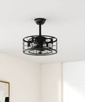20 Inch Black Enclosed Ceiling Fan With Lights Remote Control, Low Profile Dope Look, Reversible Motor, Mounted on Ceiling