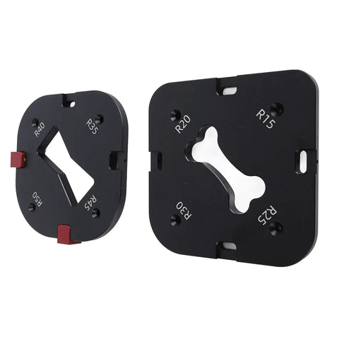 Kickass Woodworking Radius Template Set With Durable Aluminum Router Guide And Quick Release Bases for precise R15 to R40 curve routing.
