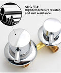 Heavy Duty Polished Brass Shower Valve Featuring Smooth Turning Four Way Water Outlet And Drip Free Performance That Kicks Rust To The Curb For Bathroom Makeovers close-up of chrome handles and brass fittings