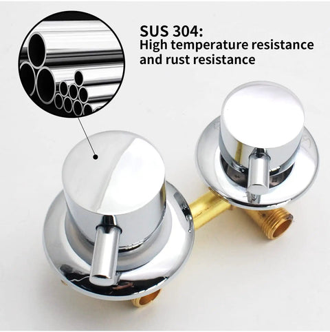 Heavy Duty Polished Brass Shower Valve Featuring Smooth Turning Four Way Water Outlet And Drip Free Performance That Kicks Rust To The Curb For Bathroom Makeovers close-up of chrome handles and brass fittings