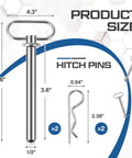 Beefy Trailer Hitch Pins And Clip Set Three Quarters Inch Diameter By Six And A Quarter Inch Length Clevis Pins With Handles 2 Pack R Clip Included Heavy Duty Carbon Steel For Towing Tractors Trucks Lawn Mowers RVs Boats And Farm Equipment, product size diagram