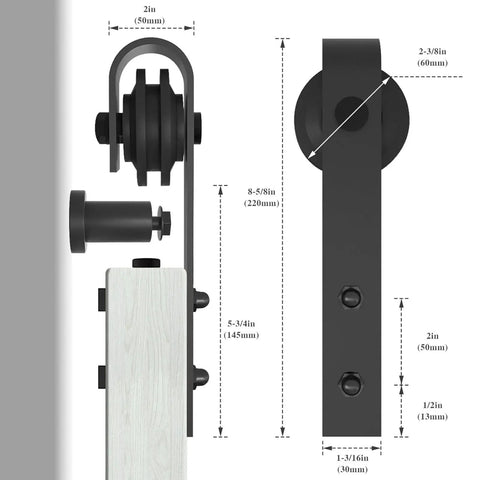 Diagram of 8 Ft Barn Door Hardware Kit No Fuss Easy Install Smooth Quiet Sliding Single Door Track with measurements