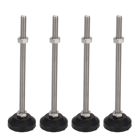 Stable 4 Pack 100mm Adjustable Leveling Feet for tables and chairs, anti-slip floor pads, vibration dampening solid construction.