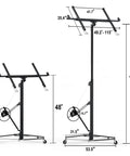 16 Foot Heavy Duty Drywall Lift And Rolling Panel Hoist, 150 Lb Capacity Telescopic Jack dimensions with adjustable arm and wheels.