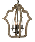 Cozy Rustic Farmhouse Wood Chandelier Pendant Light for Dining Room and Kitchen Open Cage Four Light Ceiling Fixture view