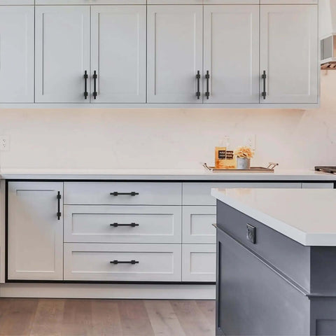 Modern kitchen featuring Heavy Duty Matte Black 5 Inch Cabinet Handles For Kitchen Drawers And Cupboards 10 Pack.