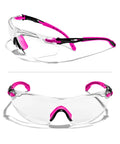 VS3 Anti Fog Safety Glasses With Clear Or Tinted Lenses, Pink Frame, ANSI Z87 Plus OSHA Compliant Eyewear angled top view