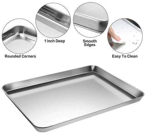 9 Piece Stainless Steel Baking Set With Cooling Racks And Silicone Mats For 10 12 16 Inch Pans Detail on Baking Sheet