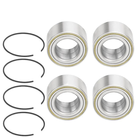 4Pcs Front Rear Wheel Bearings And Circlip Kit For Quick Garage Swaps featuring four metal bearings and circlips for durability.