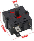 Electric Room Heater Rotary Switch 250V 16A With 3 Pin And 5 Pin Selector Control, detailed dimensions.