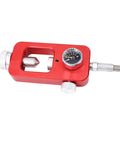 Gas Up Your Tanks With 4500 PSI DIN Valve Scuba Adapter showing red body and gauge, 36 inch braided metal hose