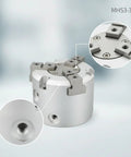 Close-up of Three Jaw Pneumatic Clamping Chuck With Air Driven Cylinder for industrial automation, MHS3 32D model