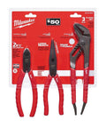 Alloy Steel Pliers Set 3 Pack with Red Handles Durable Multi Tool for Everyday Repairs in packaging