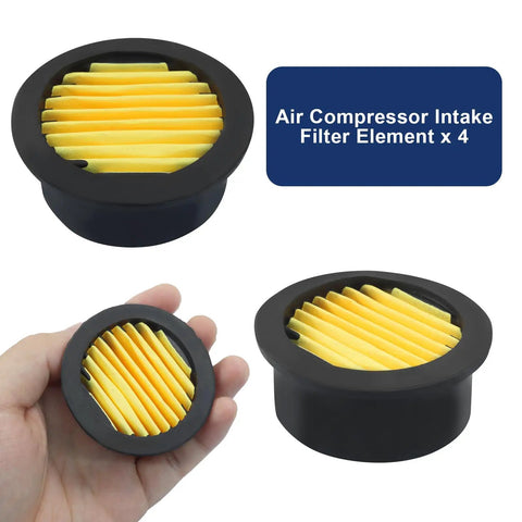 Close-up of yellow air compressor intake filter element from Two Pack Air Compressor Silencer Kit With One Half Inch Threaded Intake Filters 20 mm Mufflers For Generators And Blowers Industrial Grade Whisper Quiet Solution For Long Lasting Maintenance Free Operation in hand