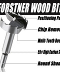 Grab These 5 PCS Forstner Drill Bits With Self Centering Design For Easy Wood Boring. Perfect For DIY Projects And Precision Holes From 15 To 35 Mm Range Using Standard Hand Tools. Super High Carbide Tips Make Cutting Smooth And Fast Without Mess! Forstner wood bit with round shank, 55# high carbon steel