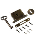Vintage Brass Drawer Lock With Key For Cabinets And Desks, Antique Style Hardware in gold bronze finish with screws