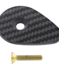 Premium Carbon Fiber Headset Top Cap Paired With Badass Gold Stainless Screws, showing carbon fiber top cap and gold screw.