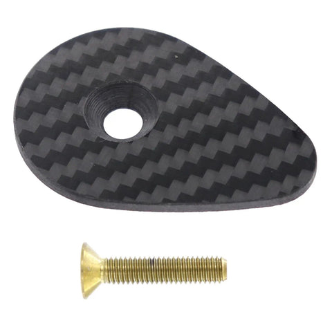 Premium Carbon Fiber Headset Top Cap Paired With Badass Gold Stainless Screws, showing carbon fiber top cap and gold screw.