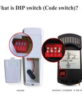 Three Speed Ceiling Fan Remote Control Kit Universal Replacement for 110V Fans With Lights Works With Harbor Breeze Hampton Bay Allen Roth Kichler and More Green Glow Included showing DIP switch and receiver.