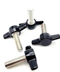 Hassle Free 5/16 Inch By 1 Inch T Bolt Screws Featuring Black Butterfly Wing Knob Corrosion Resistant 304 Stainless Steel Heavy Duty Thumb Screws grouped together.