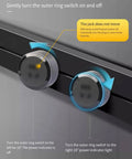 Hassle Free Wall Mounted Power Track Strip Featuring Slide Rail Sockets, Zero Drill Installation For Kitchen Or Bathroom, Smart Switch With Led Indicator, 90 Cm showing switches for power control.