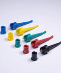 Insulated Test Hook Clip Set For Multimeter Lead Kit, nylon probes in red, yellow, blue, green, black for PCB, IC testing.