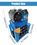 Built Tough 220V Electric Hydraulic Hose Crimping Machine With Thirteen Alloy Steel Die Sets For Rubber Hose Fitting Half Inch To Two Seventy Two Inch Range Quick Setup And Shop Grade Durability, side view displaying dimensions.