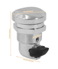 Chrome Push Button Fuel Door Gas Cap Latch Kit For Electra Glide Street Glide Road Glide Tour Glide Tri Glide 1992 To 2025 Fits Center Fill Tanks Easy Install Durable Aluminum Construction silver close-up with dimensions