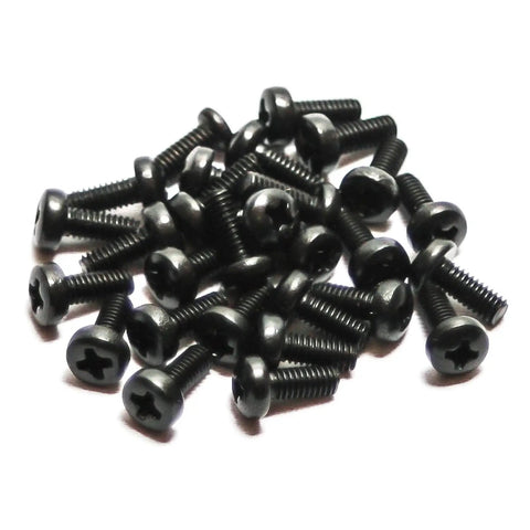 100 Pack Eurorack Screws 7mm Pan Head Phillips Zinc Or Black Finish, 2.5mm Or 3mm Hardware, Perfect For Your Eurorack Rig, Works With Slide Nuts And Nut Strips In Racks And Setups. black Phillips pan-head Eurorack screws