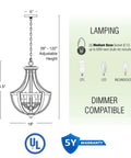 Diagram of a Five Light Rustic Modern Foyer Chandelier With Reclaimed Oak Wood Finish And Black Metal Frame, dimensions and features shown.